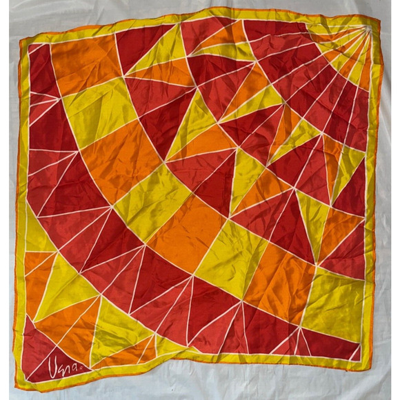 Vintage VERA Neumann Scarf ~ Sign ~ Orange,Red, Yellow - Picture 1 of 4